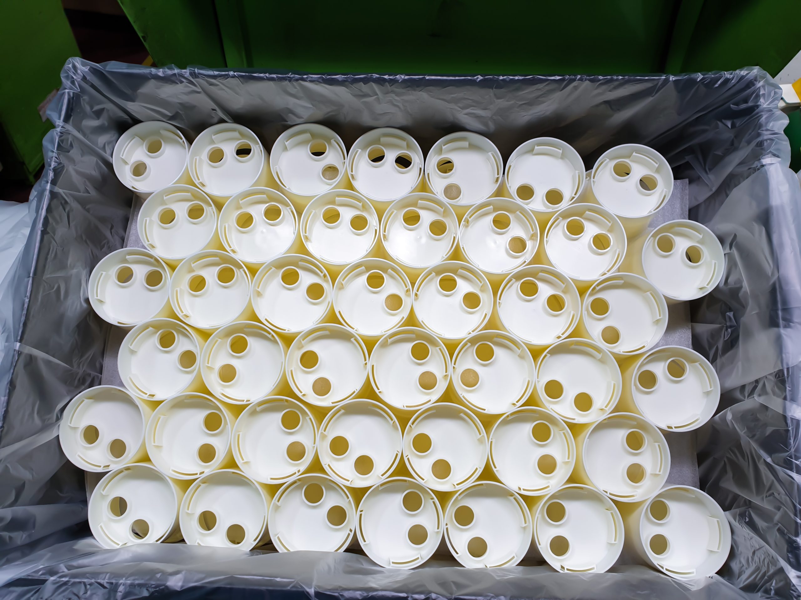 Cosmetic plastic parts. From plastic injection molding machine.